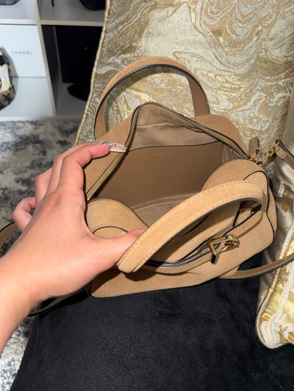 Madewell Mini Crossbody Bag Desert Suede Leather Belted Satchel - Picture 11 of 11